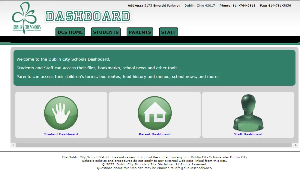 Screenshot of Dublin City Schools dasboard taken from the Internet Archive