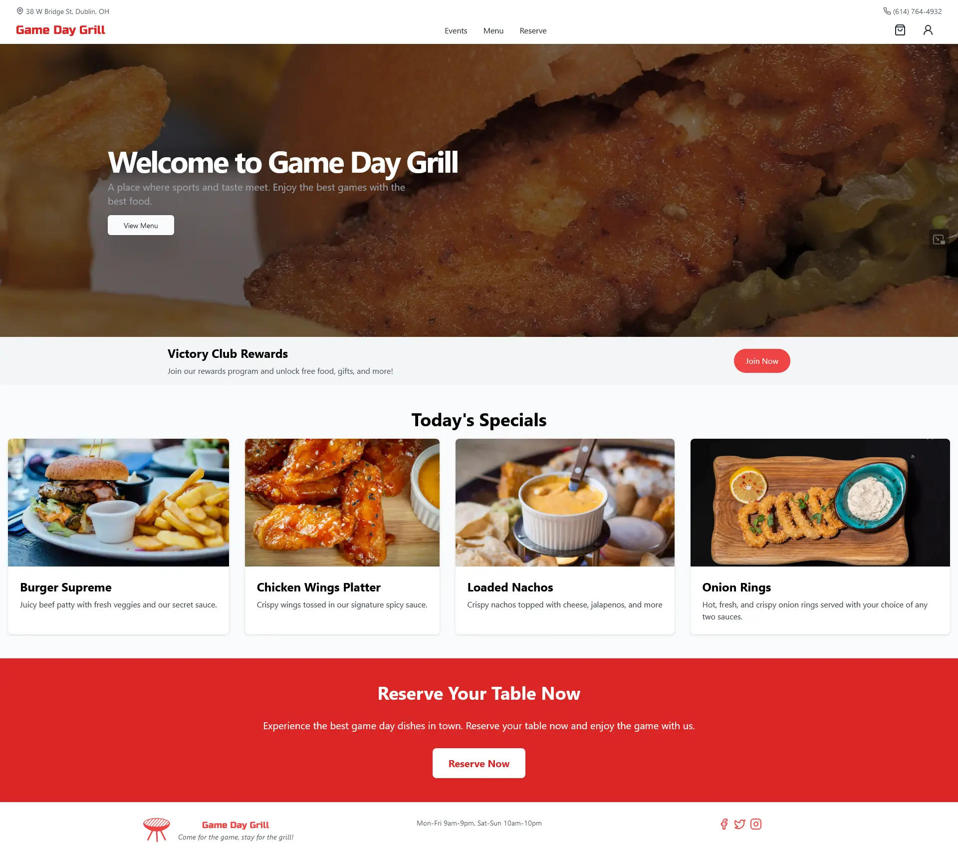 Game Day Grill's landingpage