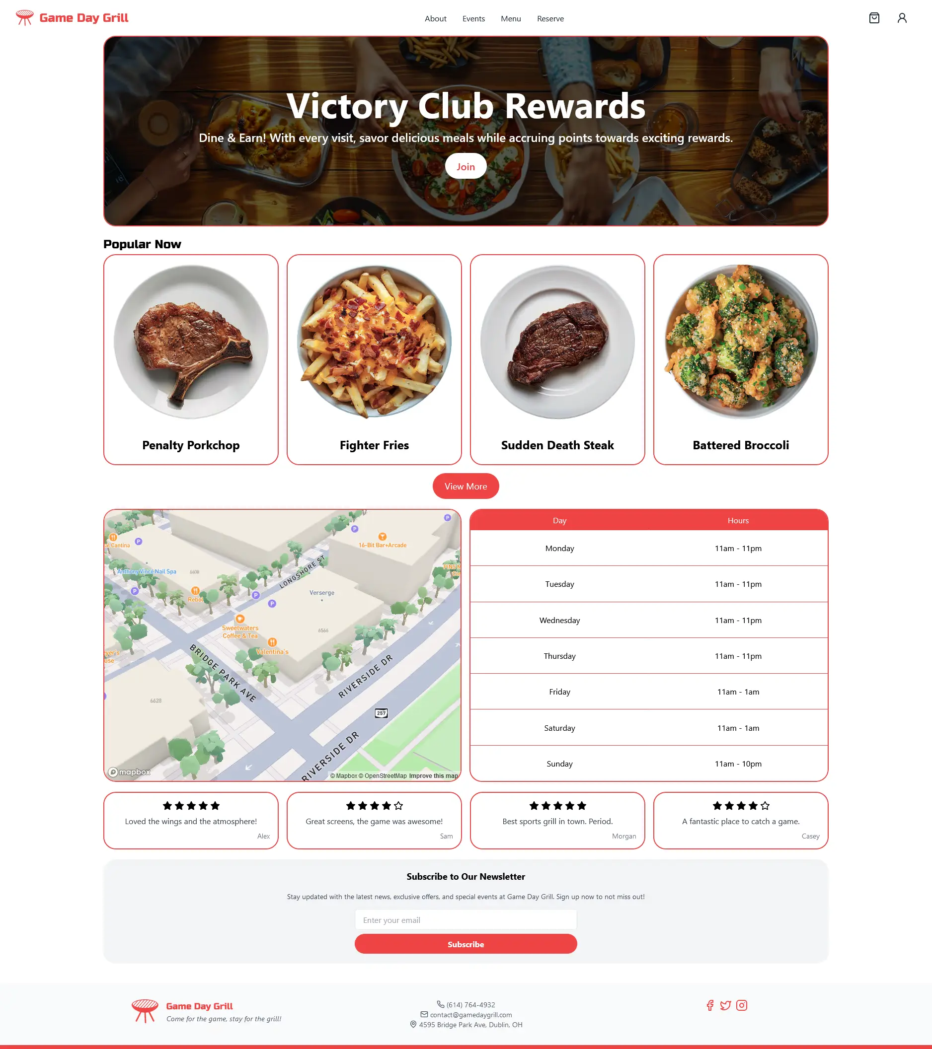 Game Day Grill's landing gpage